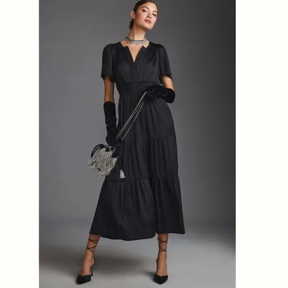 NWT Anthropologie The Somerset Silky Maxi Dress in Black size S - Picture 4 of 16
